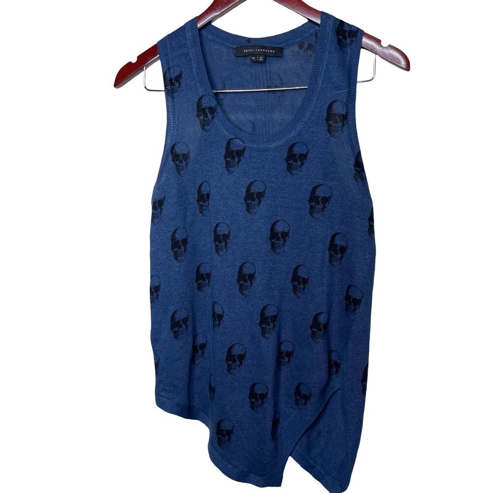 Skull Cashmere blue asymmetrical tank blouse 100% linen sz XS